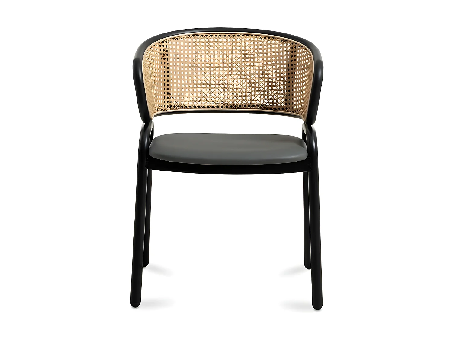 Koby stoel van zwart gelakt metaal en natuurlijk rotan