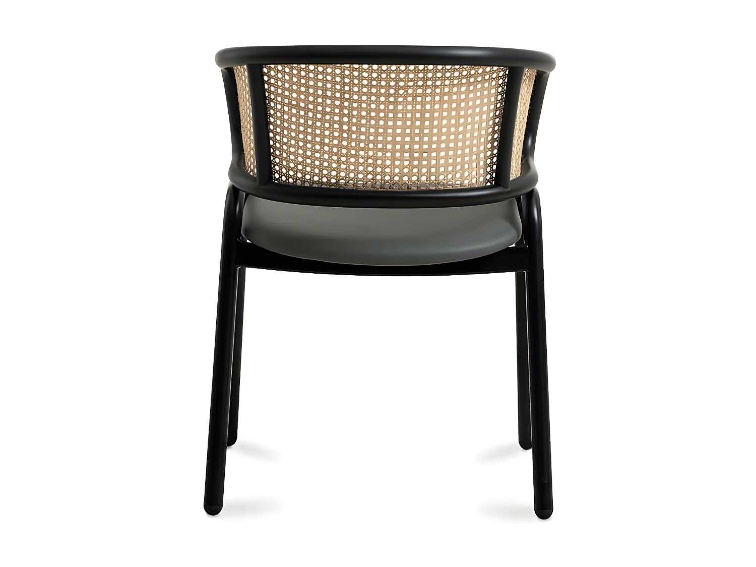 Koby stoel van zwart gelakt metaal en natuurlijk rotan