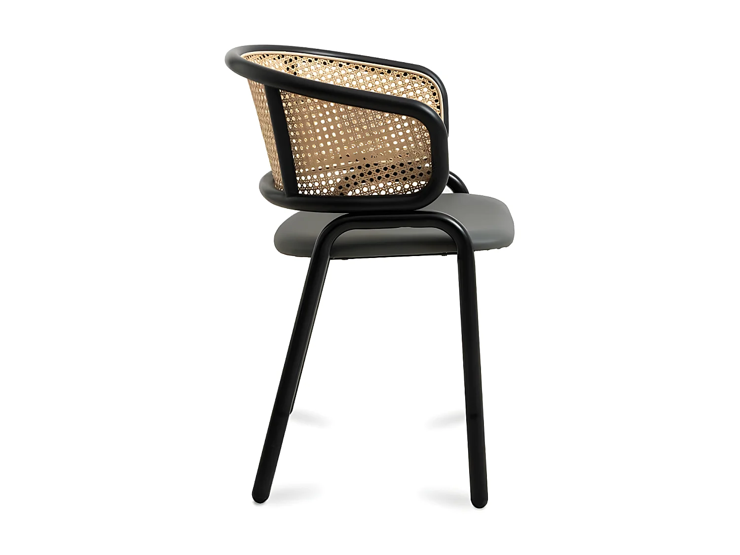 Koby stoel van zwart gelakt metaal en natuurlijk rotan