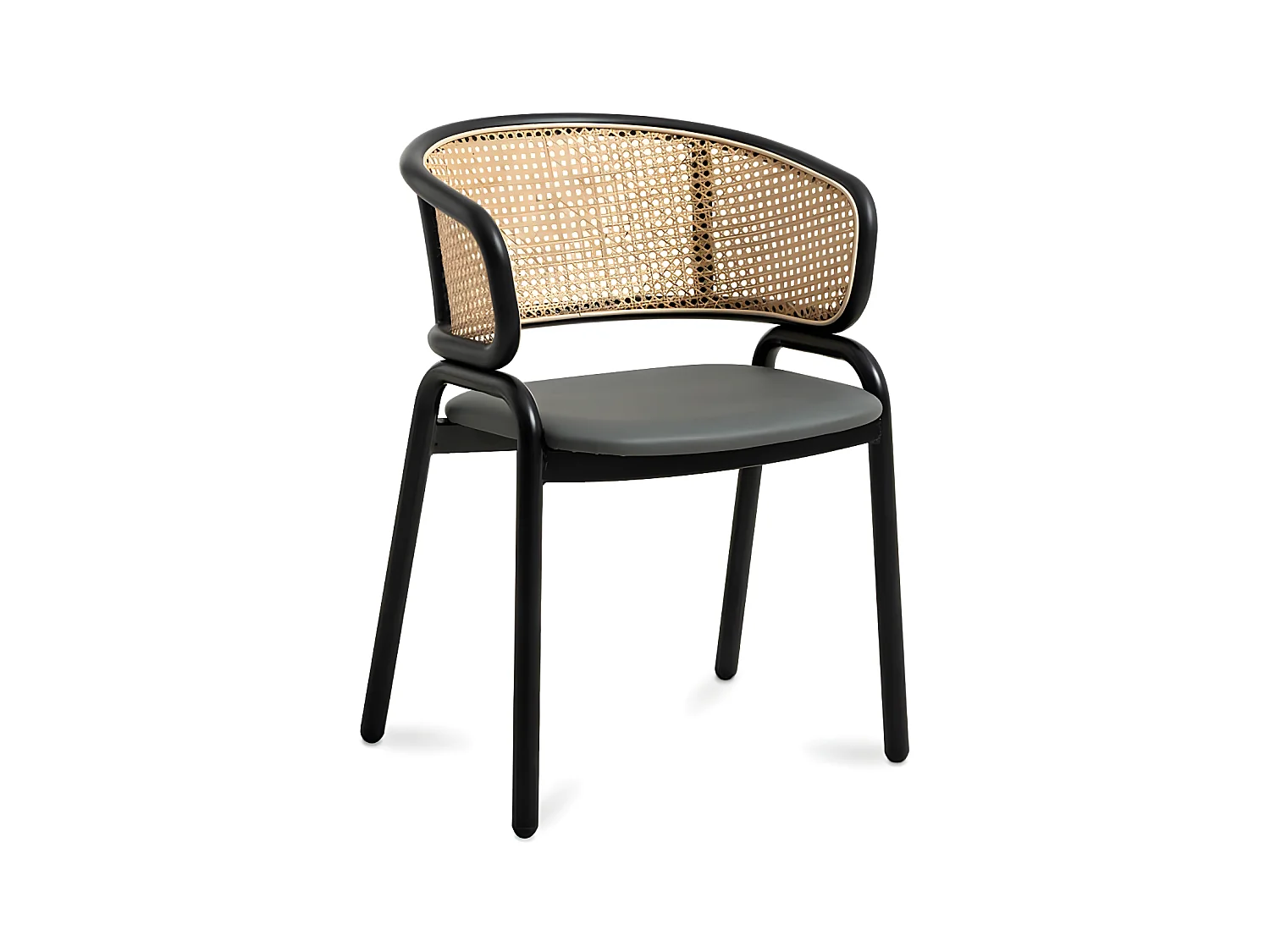 Chaise métal laquée noir et rotin naturel Koby