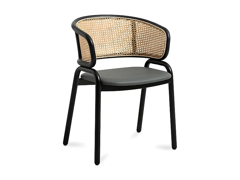 Chaise métal laquée noir et rotin naturel Koby