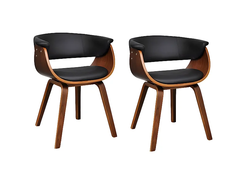 Chaise de salle à manger bois marron courbé et similicuir noir Kobaly- Lot de 2