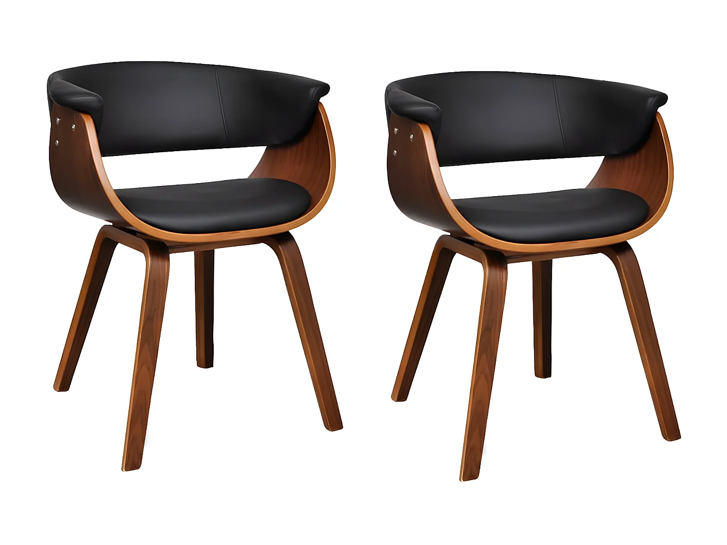 Chaise de salle à manger bois marron courbé et similicuir noir Kobaly- Lot de 2
