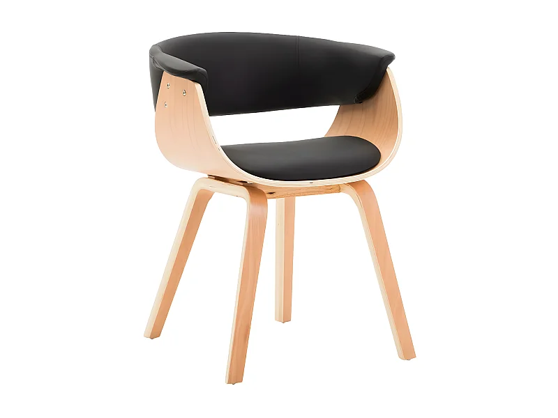 Chaise de salle à manger bois clair courbé et similicuir noir Kobaly