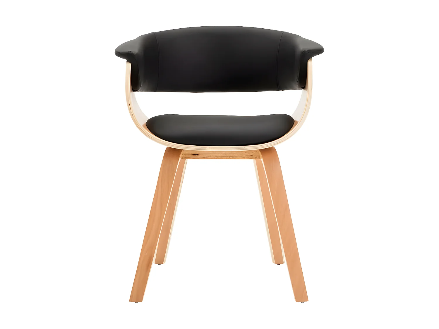 Chaise de salle à manger bois clair courbé et similicuir noir Kobaly
