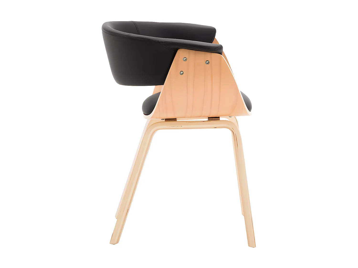 Chaise de salle à manger bois clair courbé et similicuir noir Kobaly