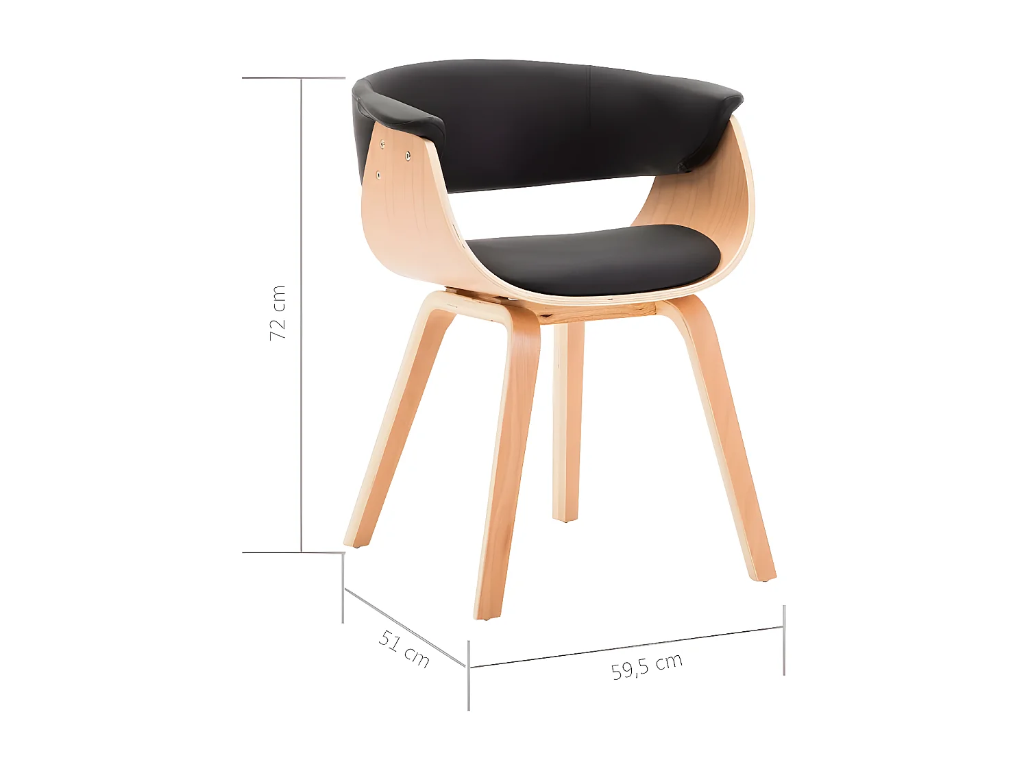 Chaise de salle à manger bois clair courbé et similicuir noir Kobaly