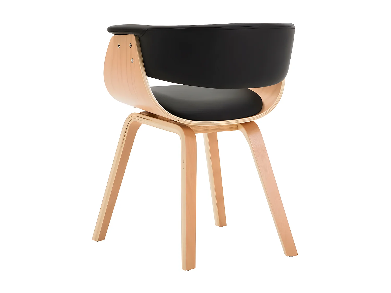 Chaise de salle à manger bois clair courbé et similicuir noir Kobaly