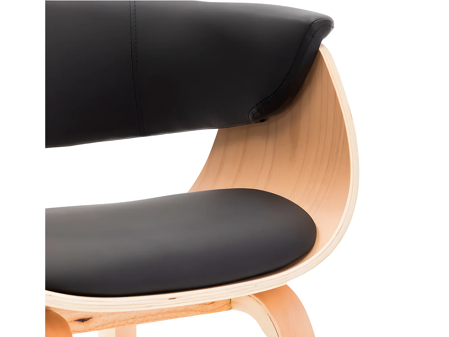 Chaise de salle à manger bois clair courbé et similicuir noir Kobaly