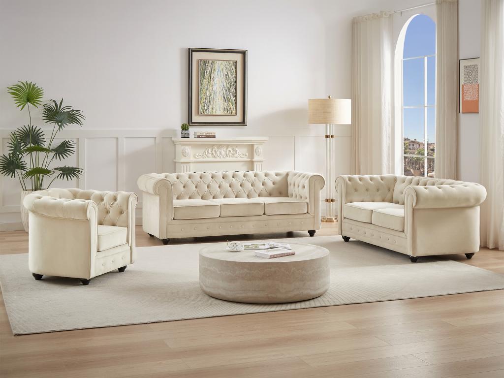 Sofas 3-Sitzer, 2-Sitzer & Sessel - Samt - Beige - CHESTERFIELD günstig online kaufen