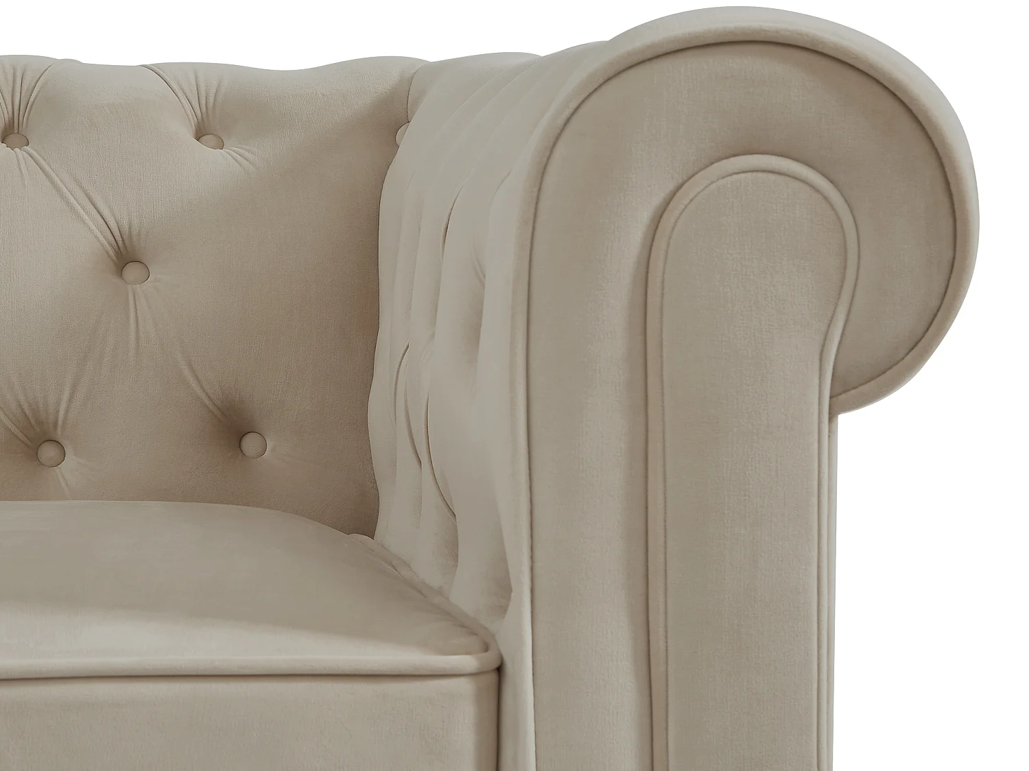 Canapé 3 places, 2 places et fauteuil en velours beige CHESTERFIELD