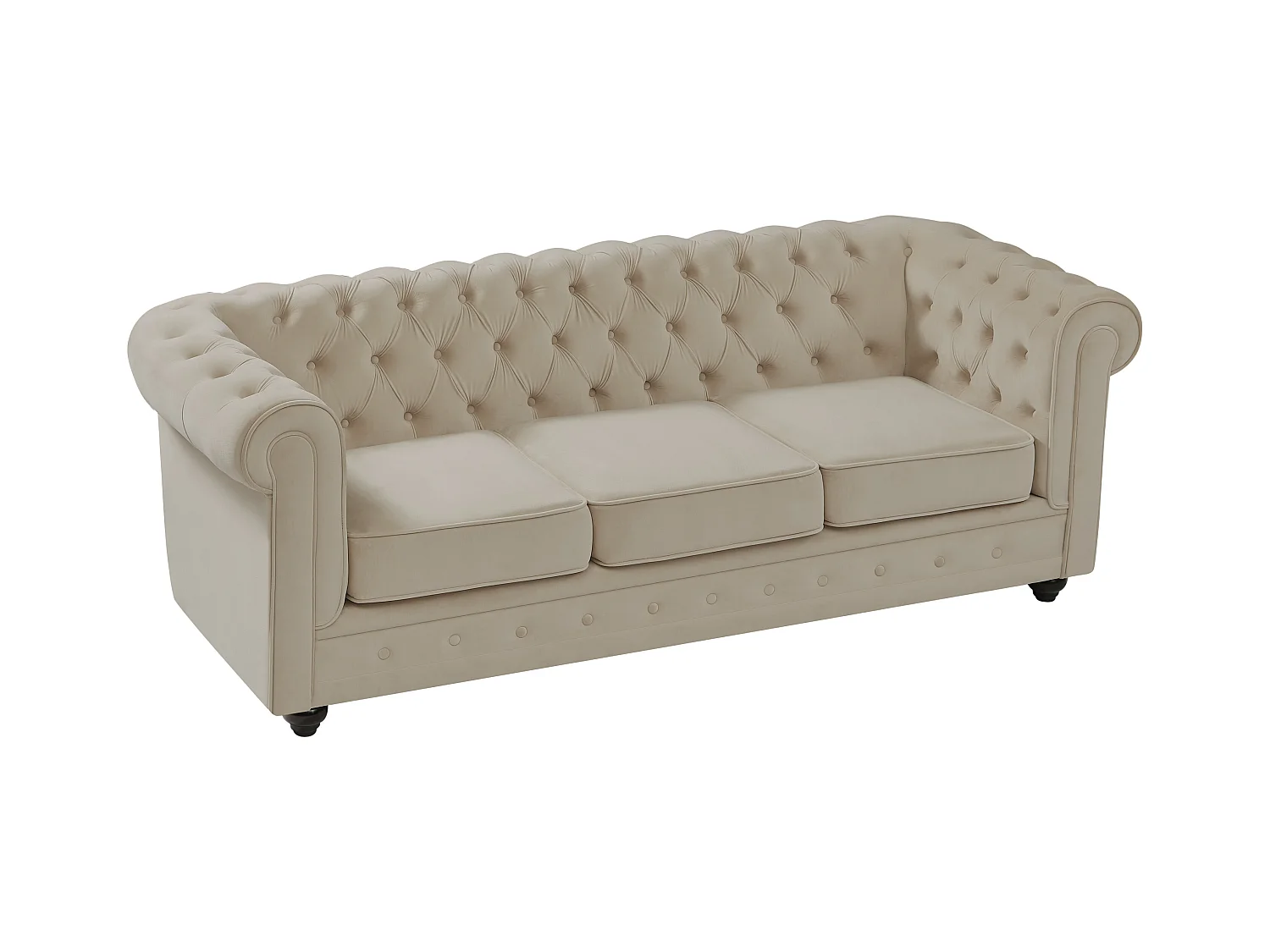 Canapé 3 places, 2 places et fauteuil en velours beige CHESTERFIELD