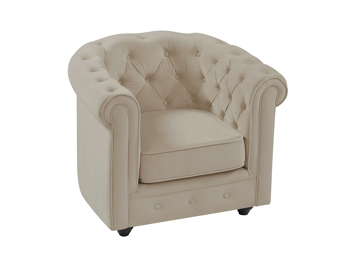 Canapé 3 places, 2 places et fauteuil en velours beige CHESTERFIELD