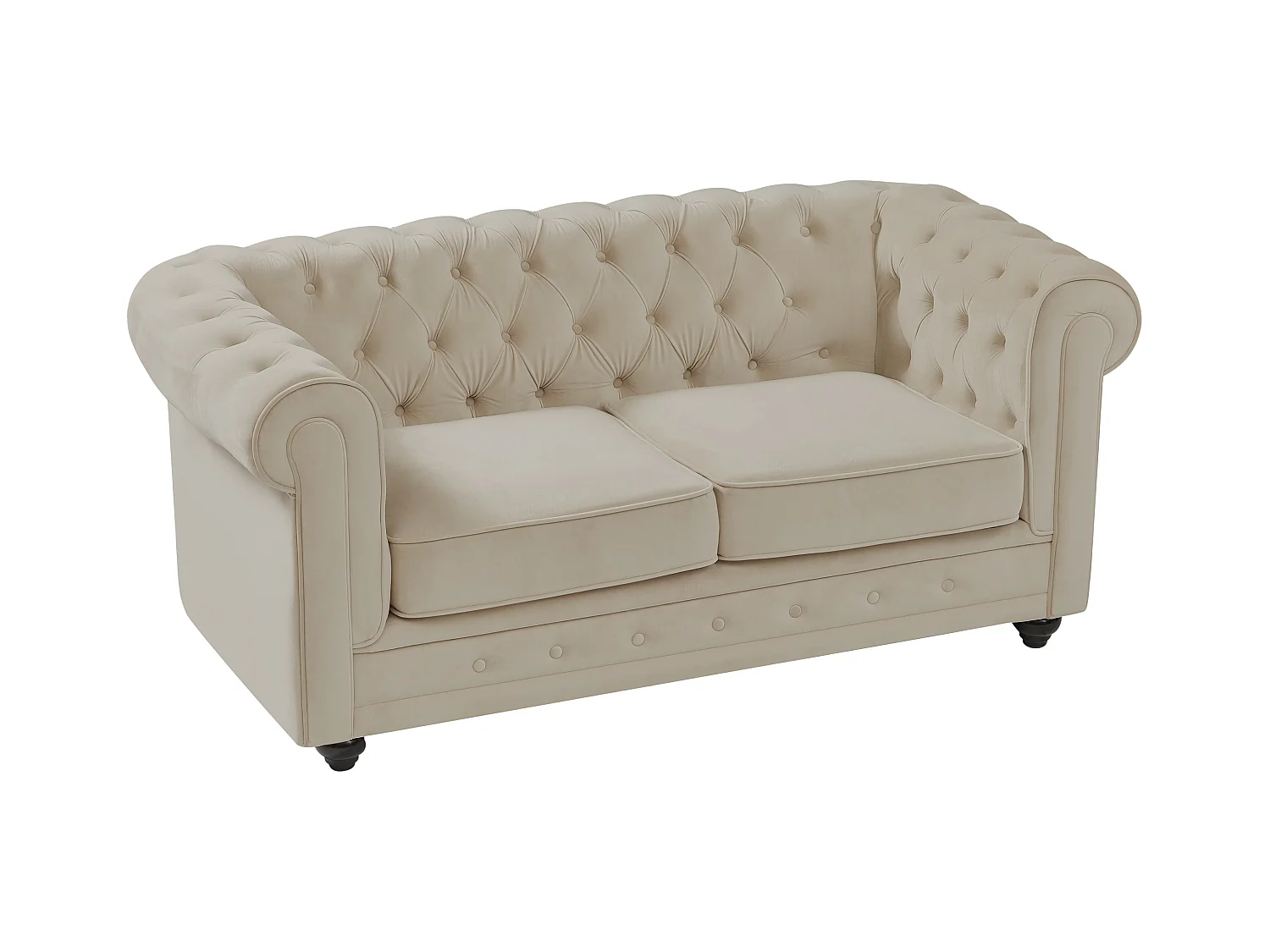 Canapé 3 places, 2 places et fauteuil en velours beige CHESTERFIELD