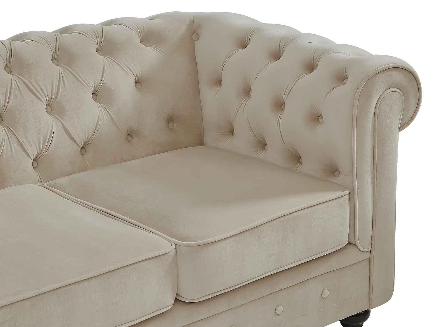Divano 3 posti, 2 posti e poltrona in Velluto Beige  - CHESTERFIELD
