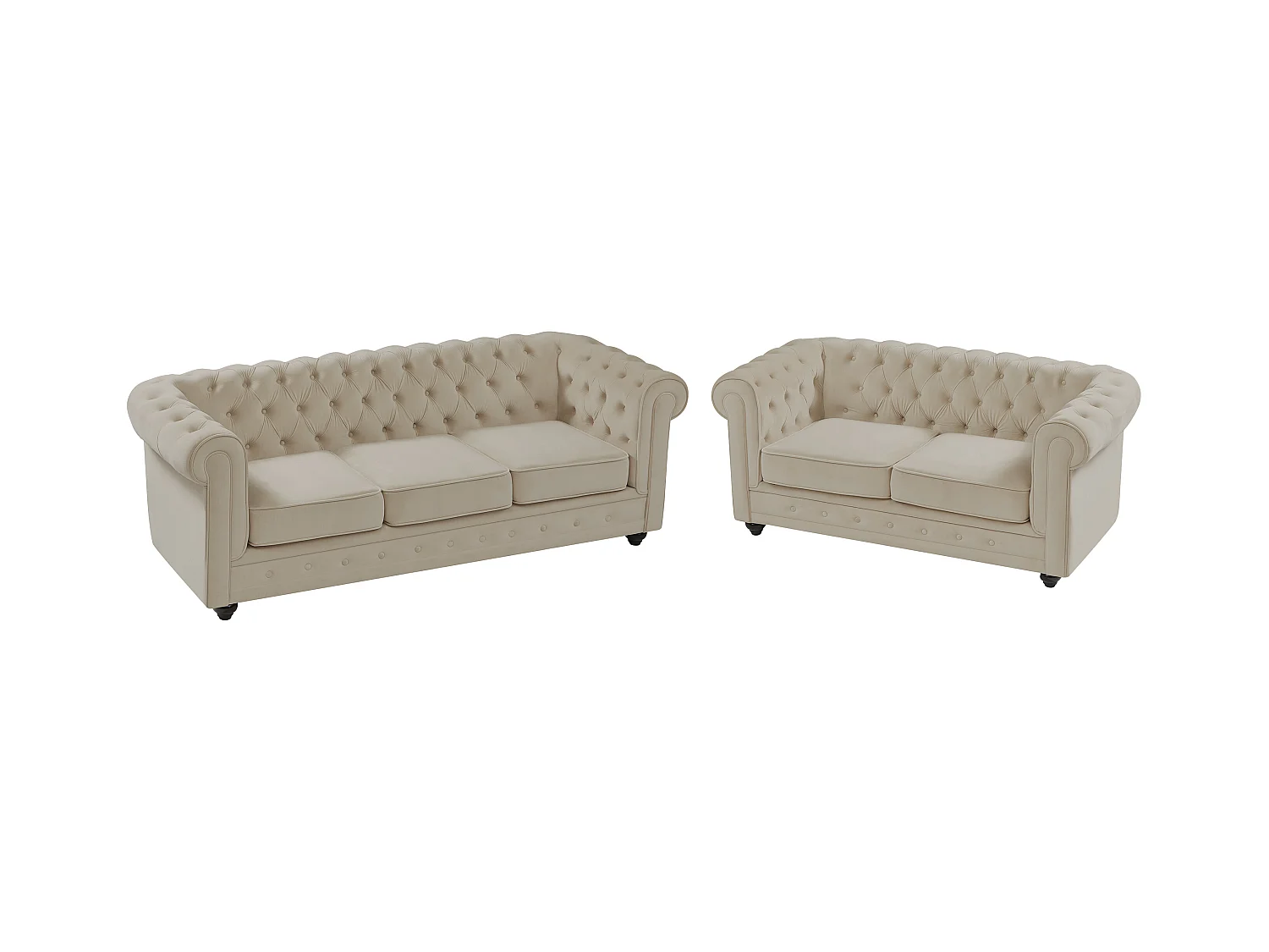 Canapé 3 places et 2 places en velours beige CHESTERFIELD