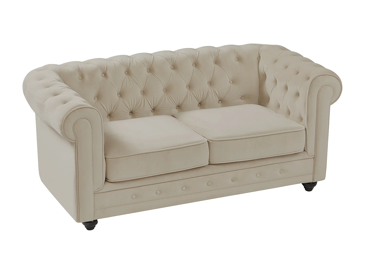 Zitbank 3 plaatsen en 2 plaatsen in beige fluweel CHESTERFIELD