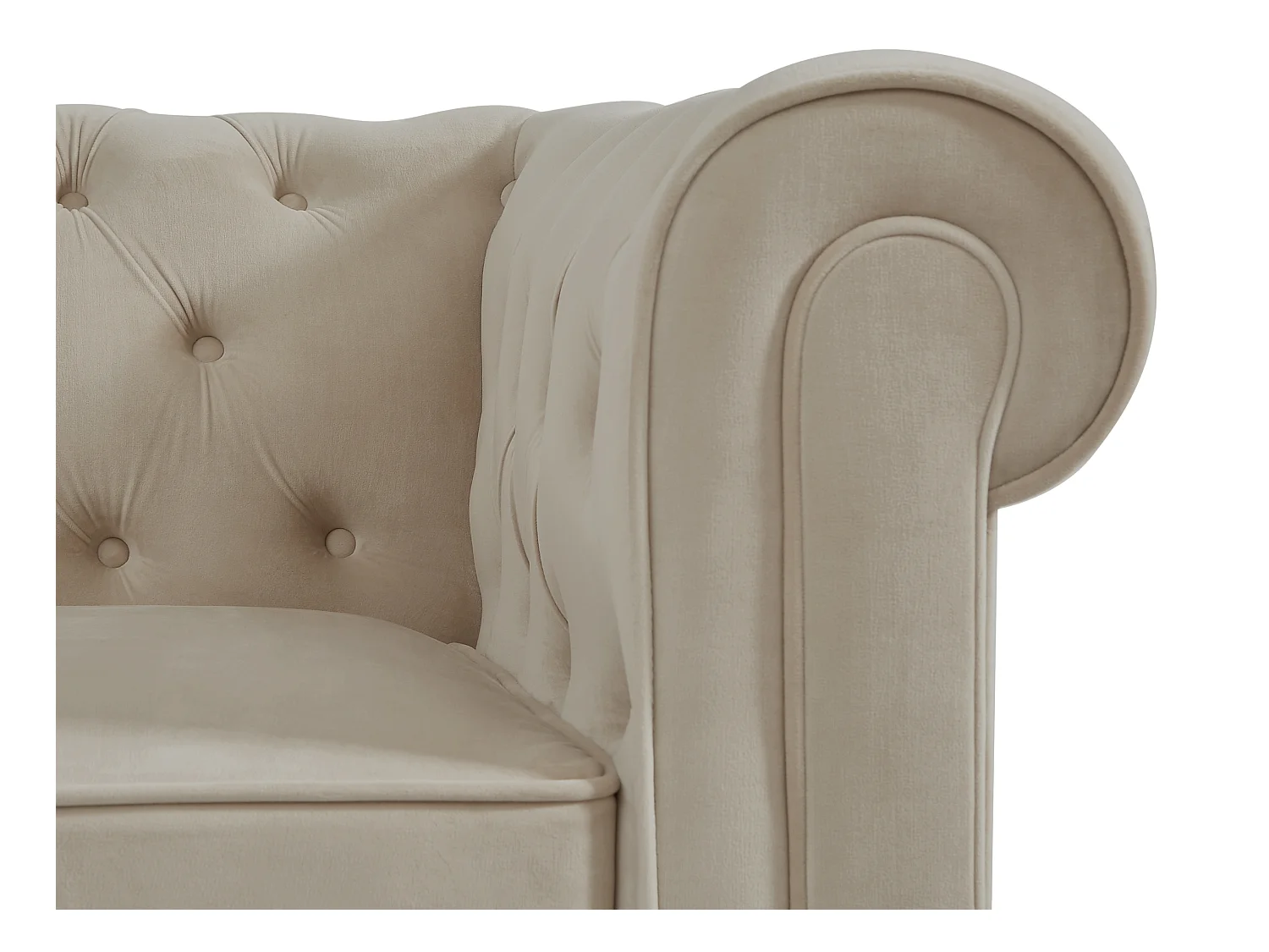 Zitbank met 3 plaatsen en fauteuil in beige fluweel CHESTERFIELD