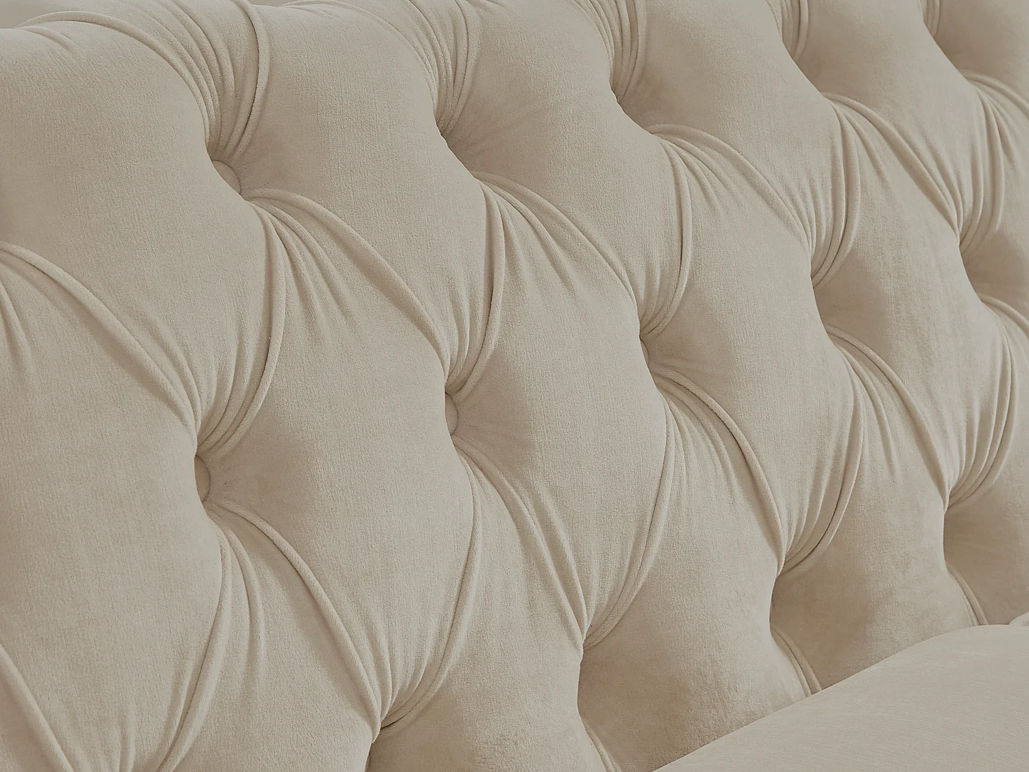 Zitbank met 3 plaatsen en fauteuil in beige fluweel CHESTERFIELD