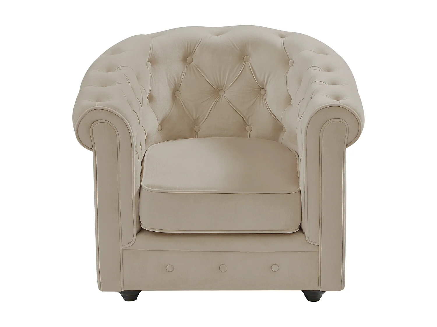 Zitbank met 3 plaatsen en fauteuil in beige fluweel CHESTERFIELD