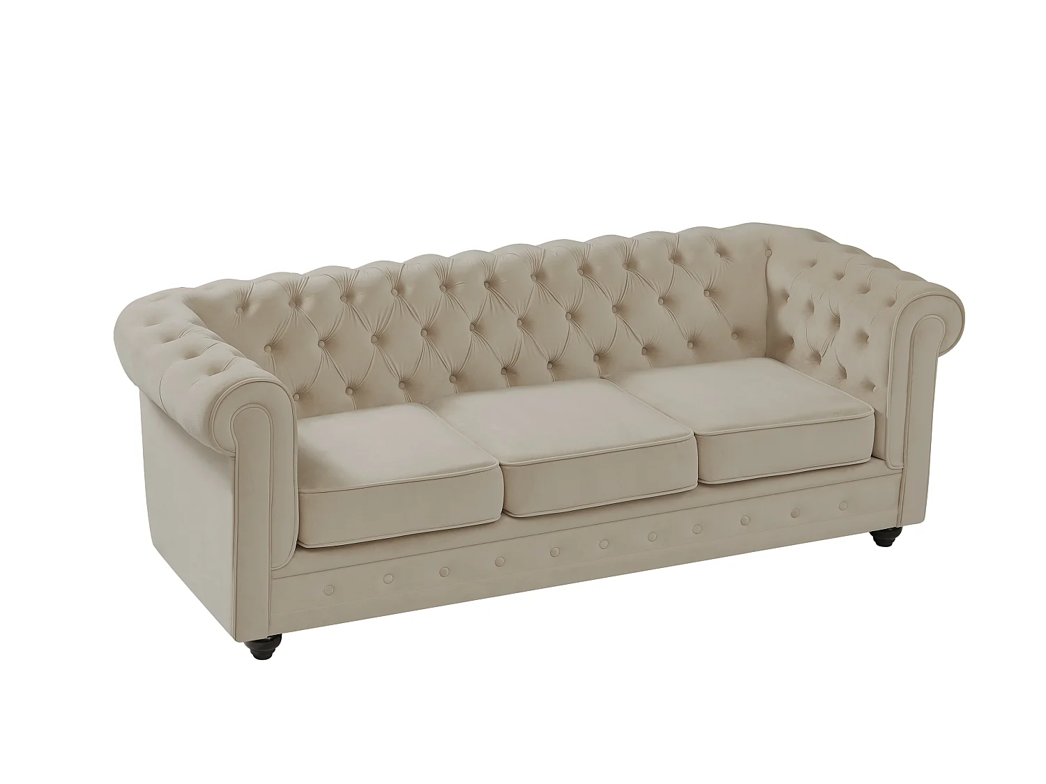 Sofa 3-Sitzer & Sessel - Samt - Beige - CHESTERFIELD