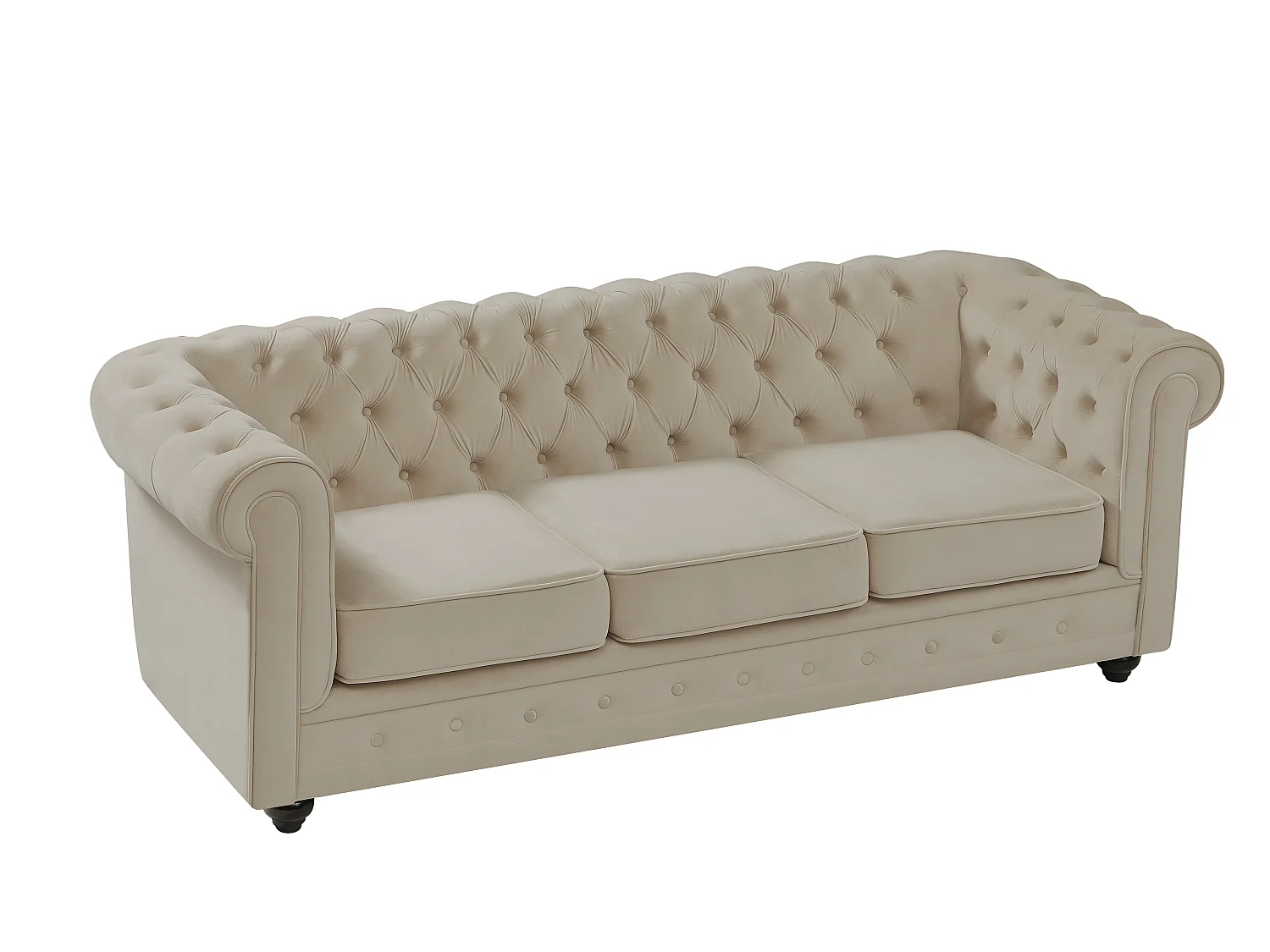 Canapé 3 places et fauteuil en velours beige CHESTERFIELD