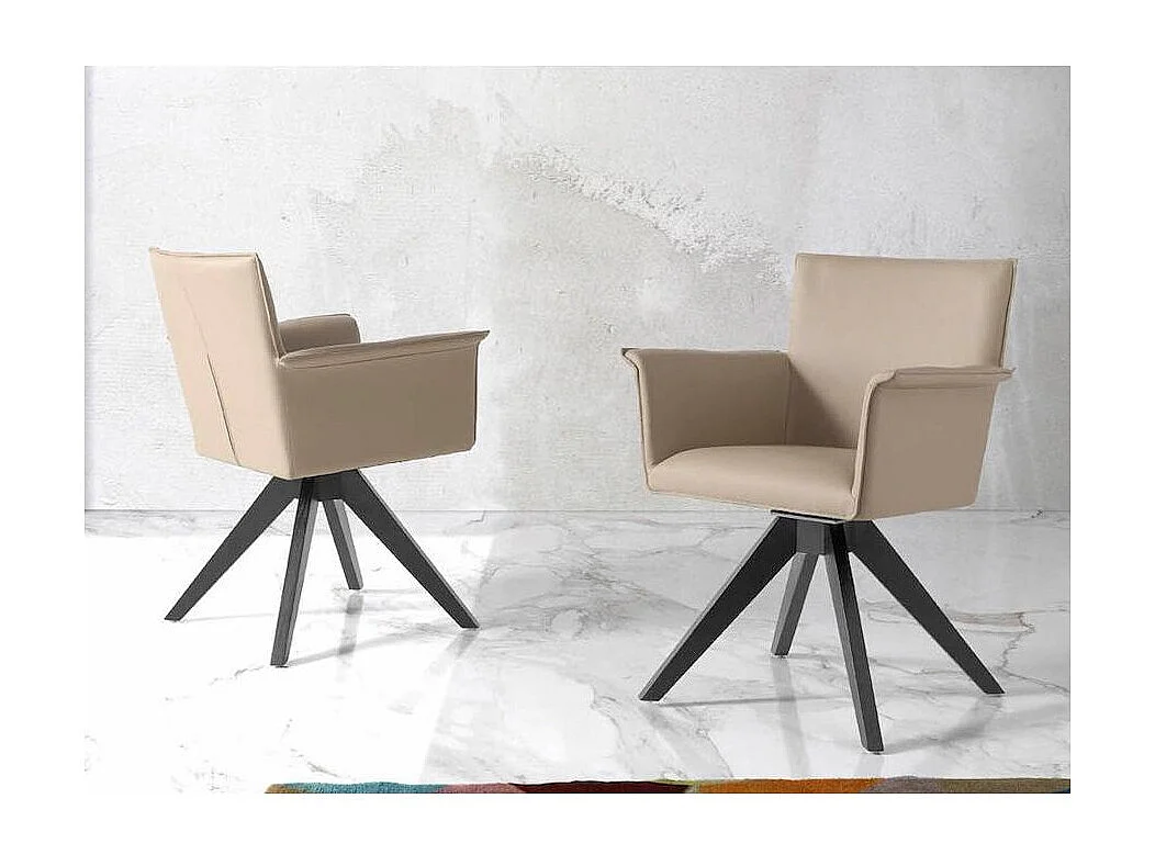 Chaise pivotante cuir et bois de frêne Lauri-Couleur MIRAGE 55