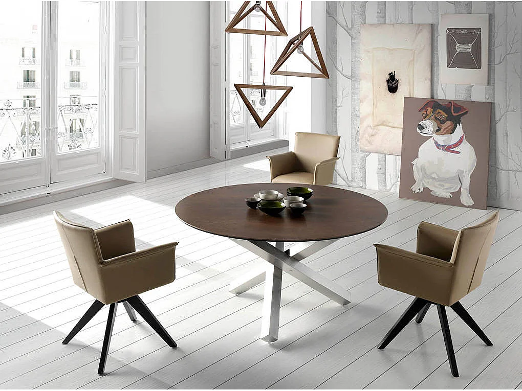 Chaise pivotante cuir et bois de frêne Lauri-Couleur MIRAGE 55