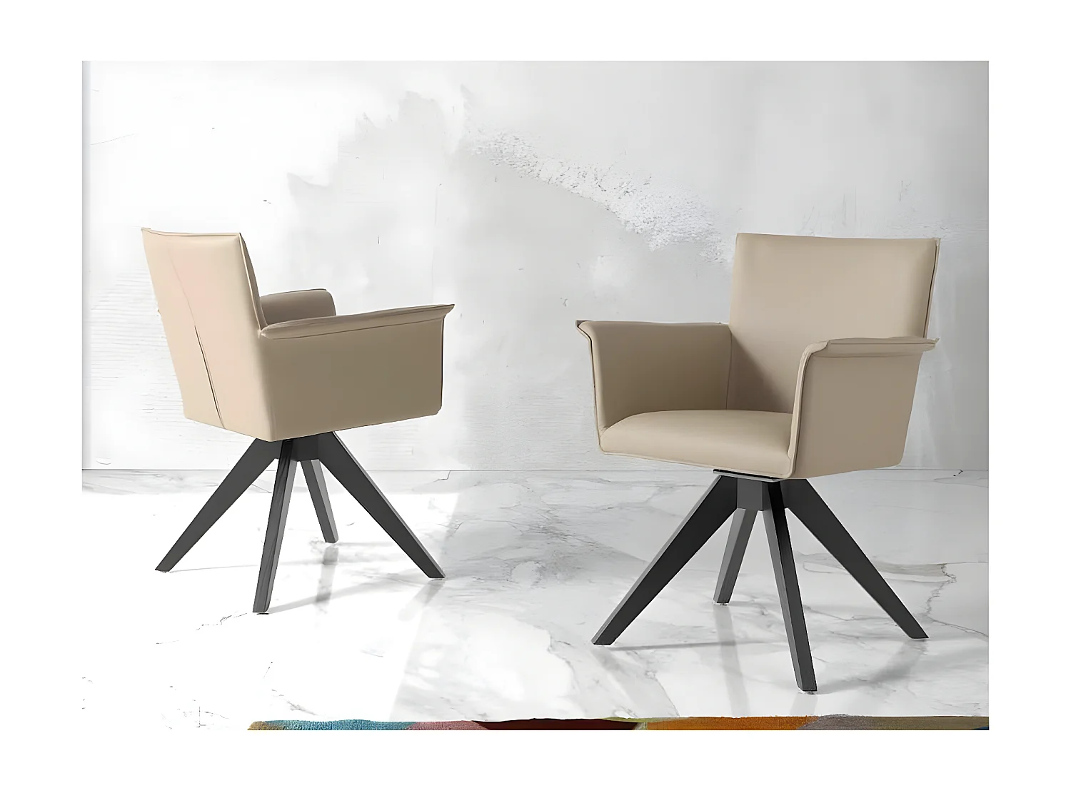 Chaise pivotante cuir et bois de frêne Lauri-Couleur DUO 51