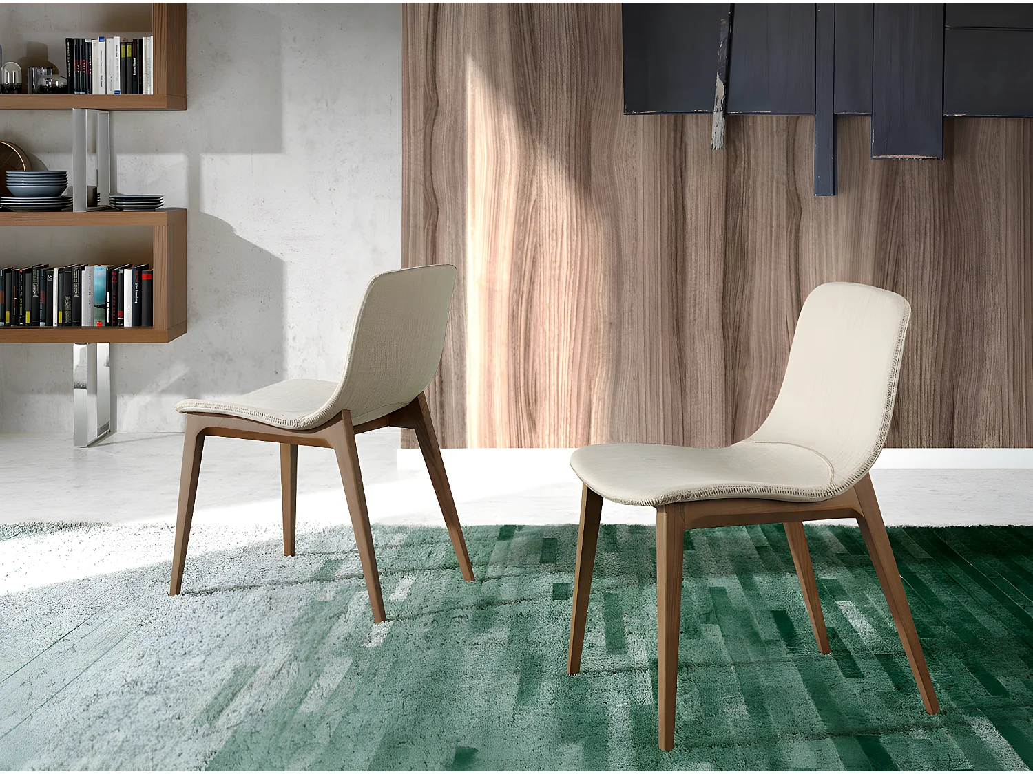 Stoel van notenhout en Monda-stof - Set van 2-Kleur MIRAGE 30