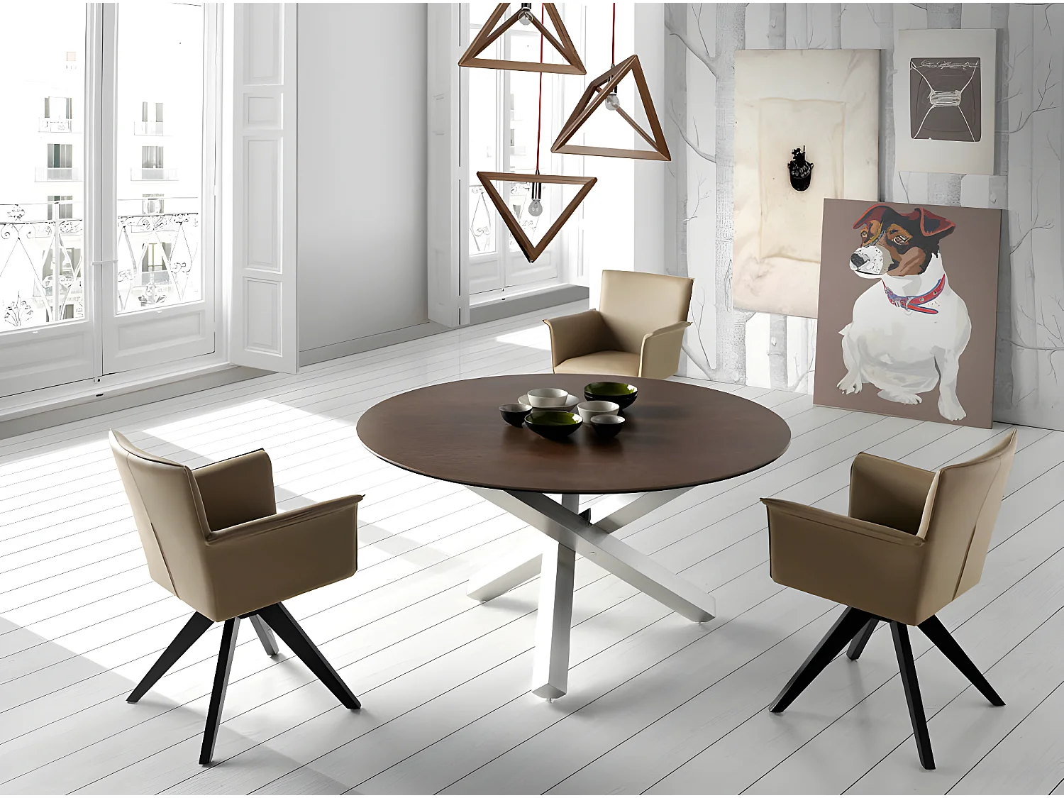 Chaise pivotante cuir et bois de frêne Lauri-Couleur MIRAGE 63