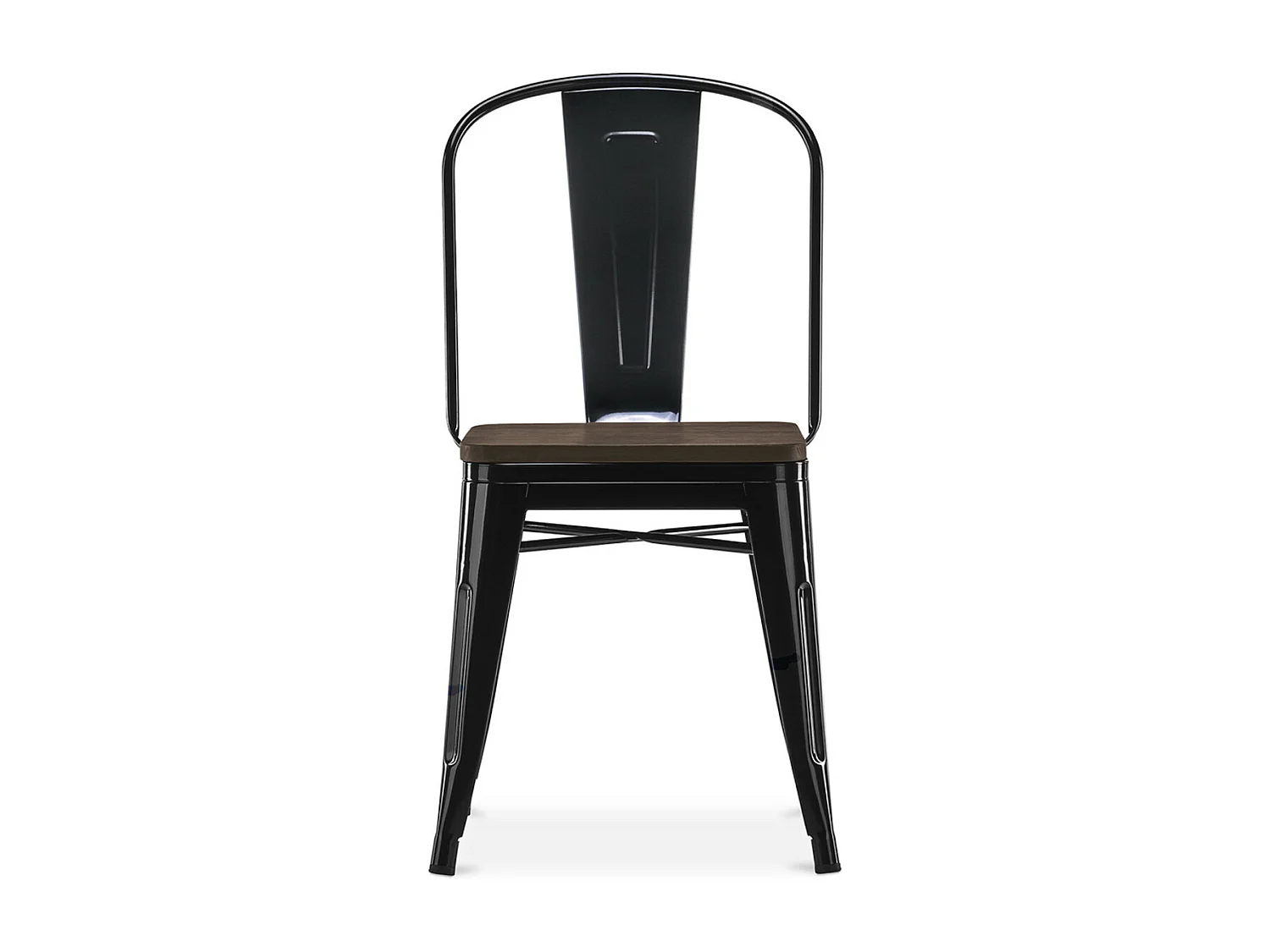 Silla industrial Kontoir de acero blanco brillante con asiento de pino macizo oscuro-Color Rojo