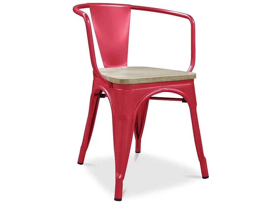 Chaise industrielle avec accoudoirs acier brillant et assise en bois massif naturel Reko-Vert pistache