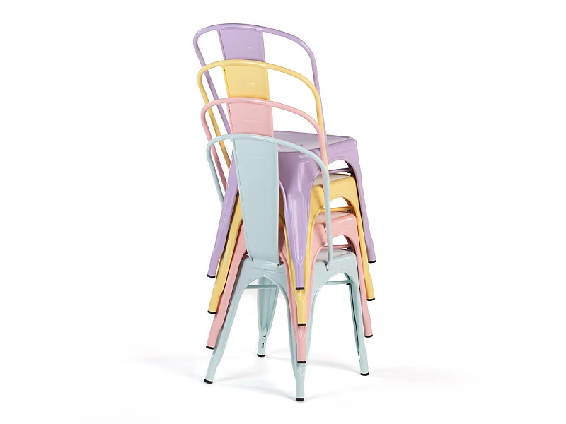 Chaise industrielle avec accoudoirs acier brillant et assise en bois massif naturel Reko-Vert pistache