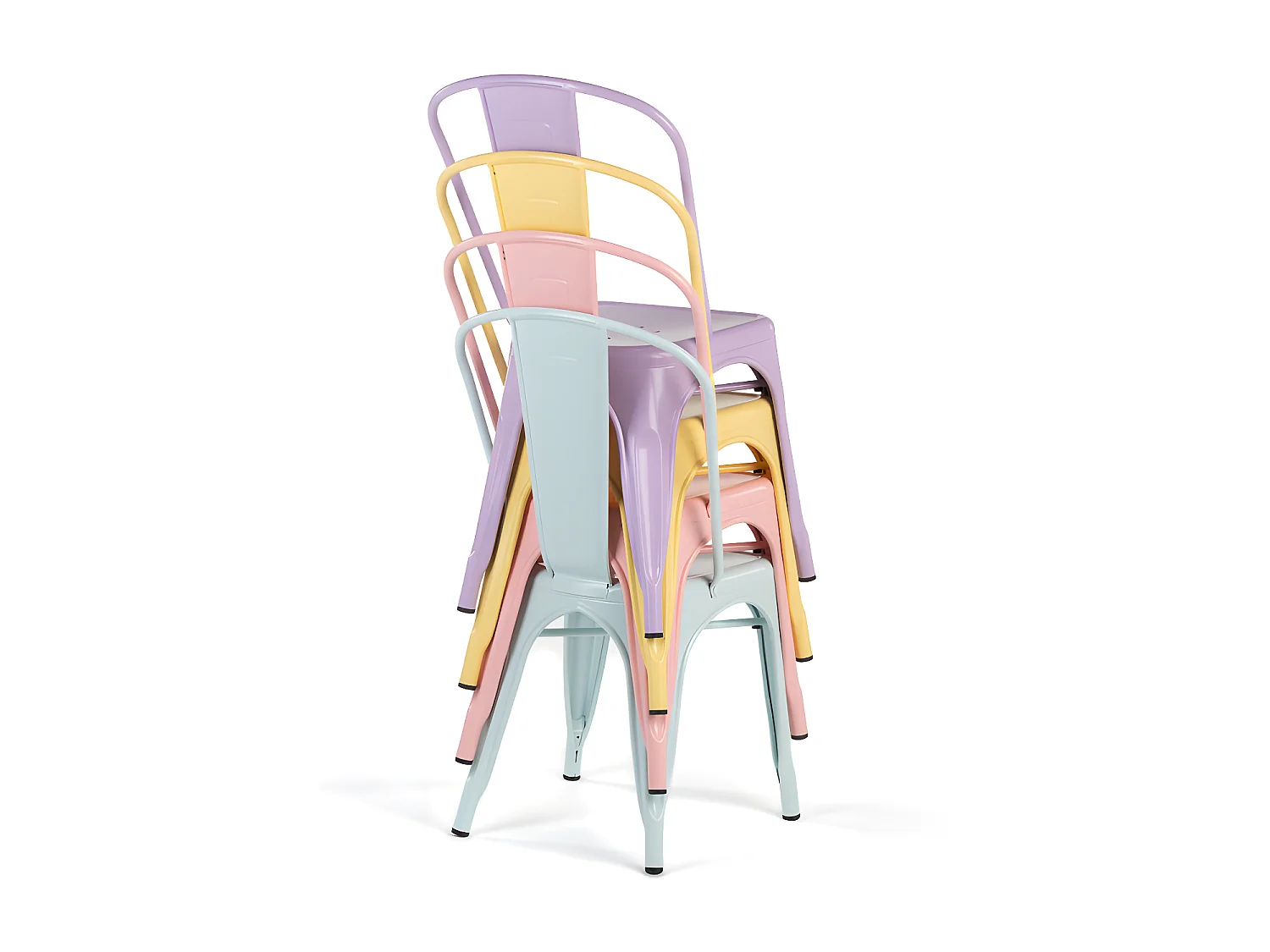 Chaise industrielle avec accoudoirs acier brillant et assise en bois massif naturel Reko-Couleur Rose