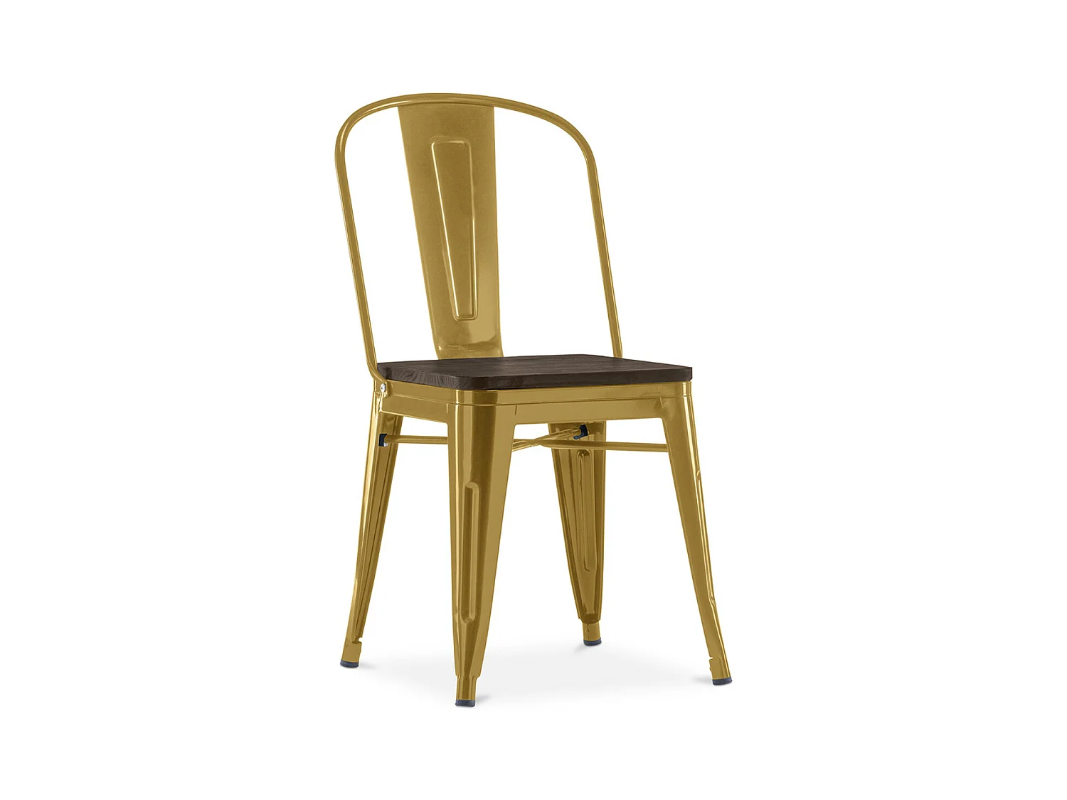Chaise industrielle acier brillant et assise en bois massif marron Reko-Couleur Doré