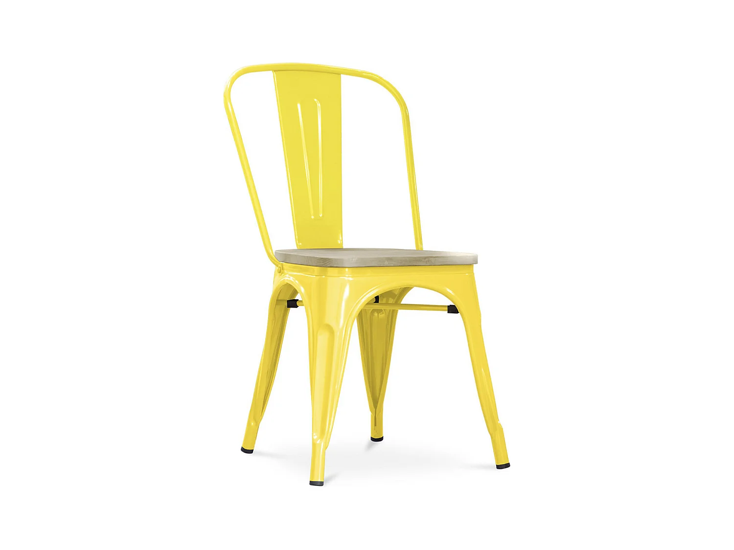 Chaise industrielle acier brillant et assise en bois massif naturel Reko-Couleur Jaune