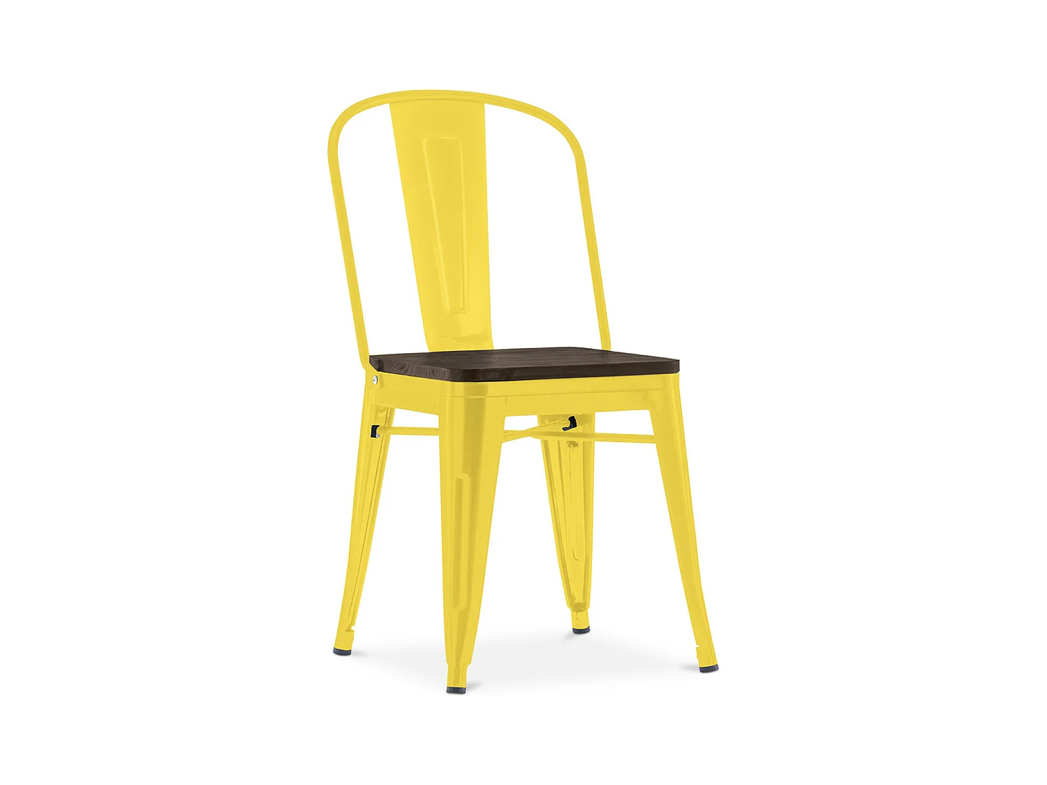 Chaise industrielle acier brillant et assise en bois massif marron Reko-Couleur Jaune