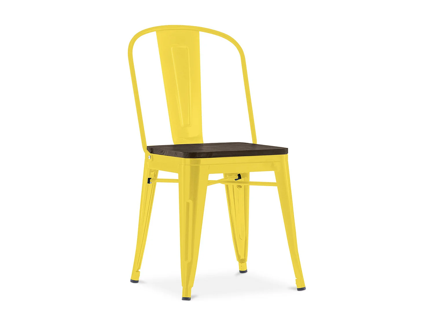 Silla industrial Kontoir de acero blanco brillante con asiento de pino macizo oscuro-Color Amarillo
