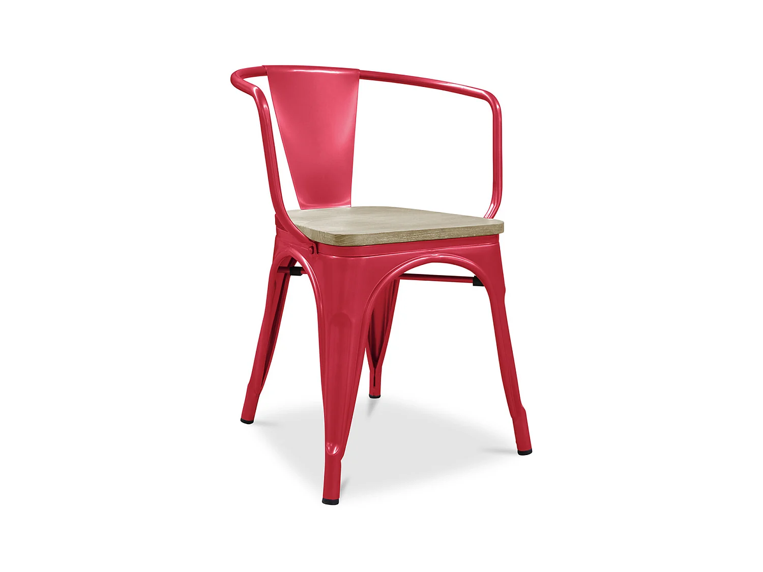 Industriële stoel met glanzende stalen armleuningen en naturel massief houten zitting Reko-Kleur Blauwe Eend