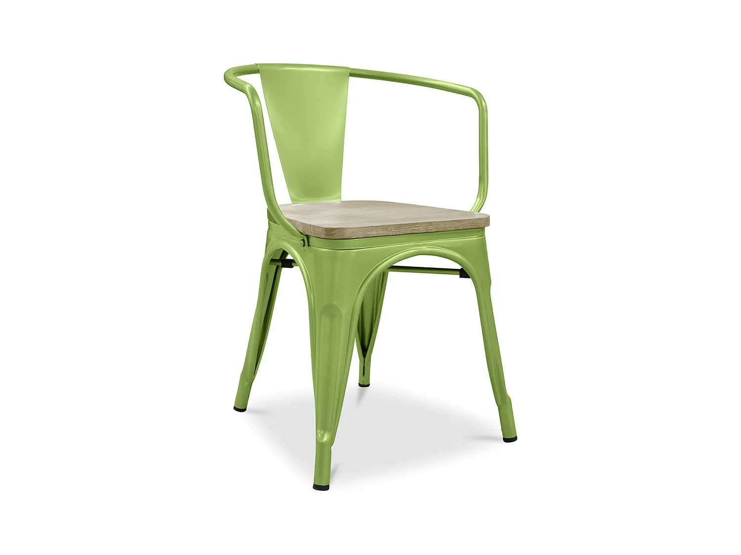 Industriële stoel met glanzende stalen armleuningen en naturel massief houten zitting Reko-Kleur Blauwe Eend