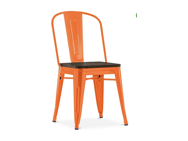 Silla industrial Kontoir de acero blanco brillante con asiento de pino macizo oscuro-Color Naranja