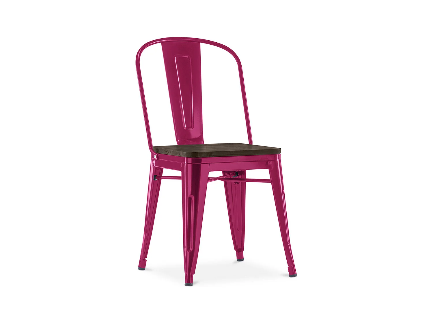 Chaise industrielle acier brillant et assise en bois massif marron Reko-Couleur Fuchsia