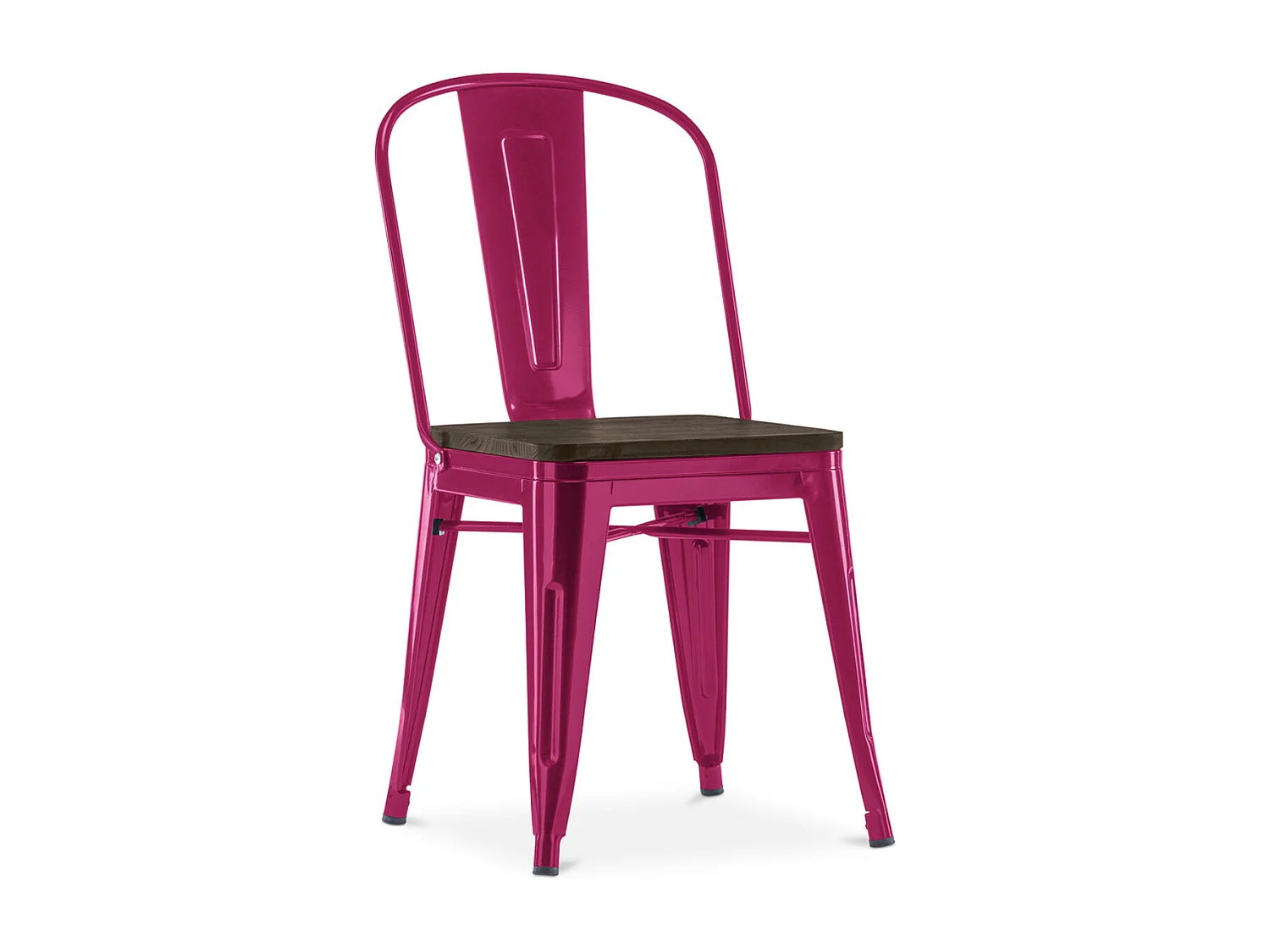 Silla industrial Kontoir de acero blanco brillante con asiento de pino macizo oscuro-Color Fucsia