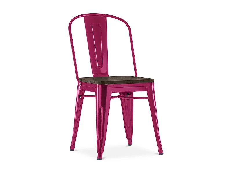 Chaise industrielle acier brillant et assise en bois massif marron Reko-Couleur Fuchsia