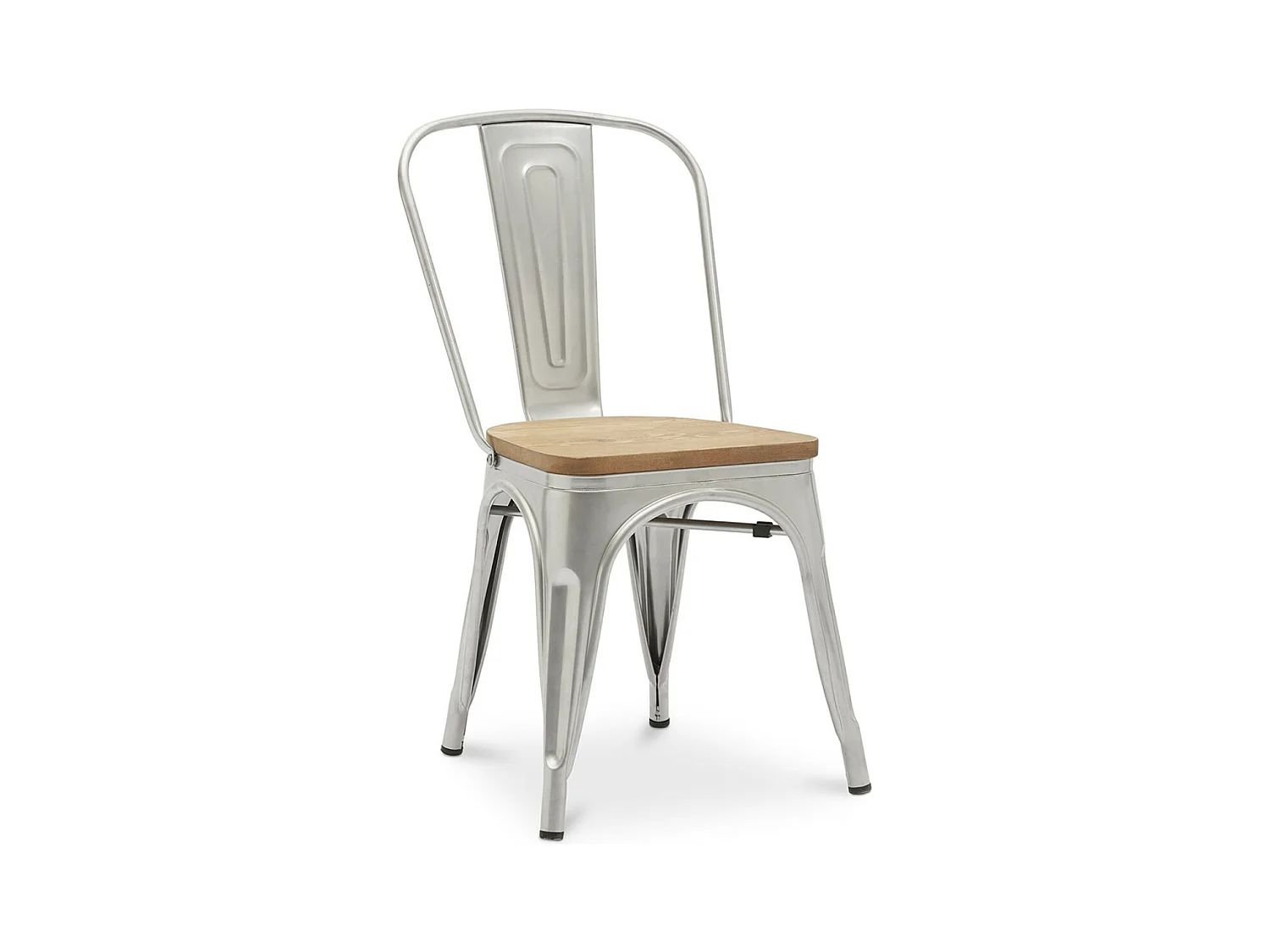 Chaise industrielle acier vieilli et assise en bois massif naturel Reko-Couleur Acier argenté