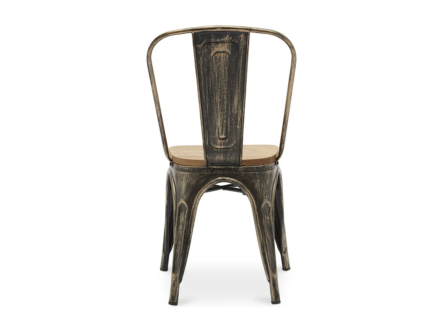 Chaise industrielle acier vieilli et assise en bois massif naturel Reko-Couleur Acier argenté