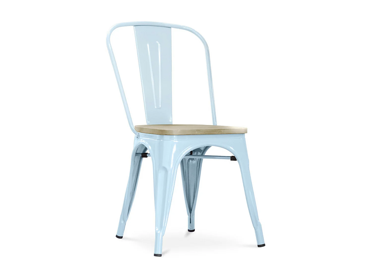 Chaise industrielle acier brillant et assise en bois massif naturel Reko-Couleur Gris clair