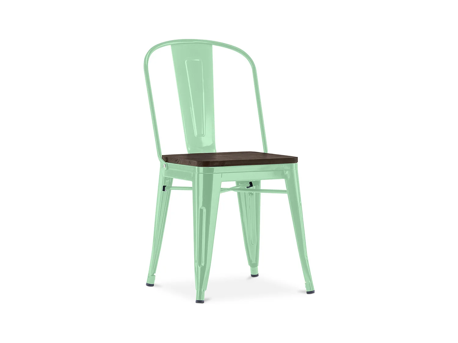 Chaise industrielle acier brillant et assise en bois massif marron Reko-Couleur Vert clair
