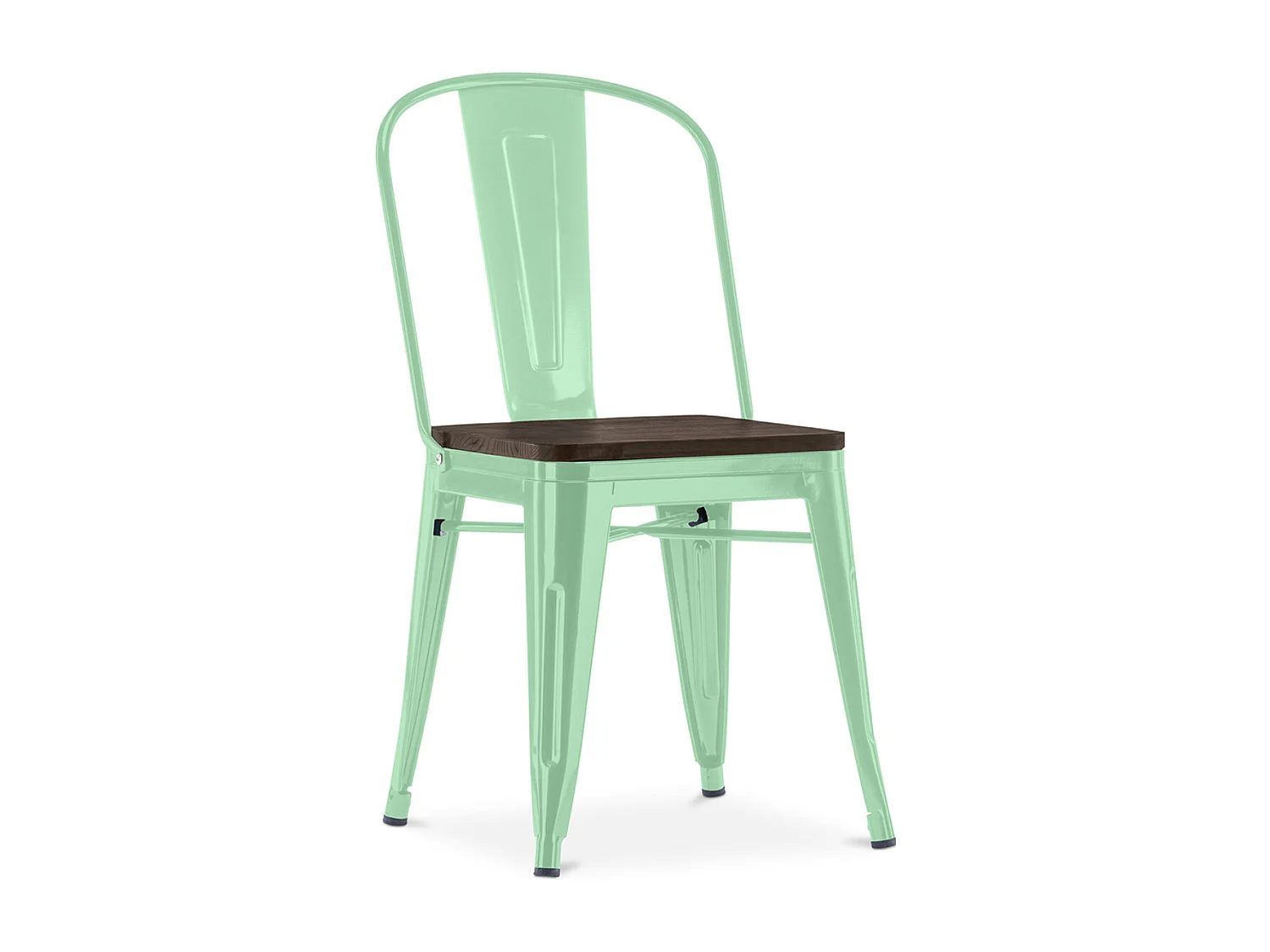 Silla industrial Kontoir de acero blanco brillante con asiento de pino macizo oscuro-Color Verde claro